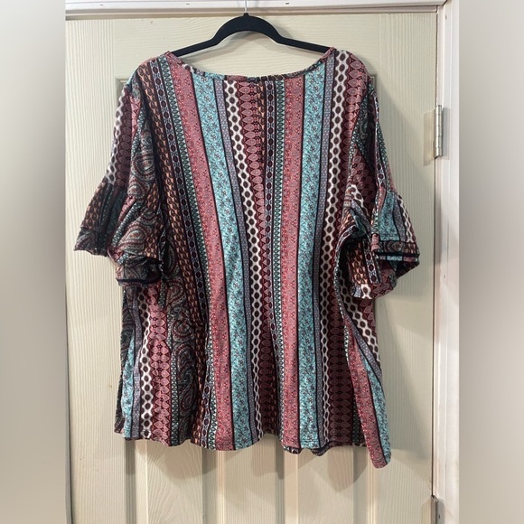 Bobbie Brooks plus size 3X tunic tshirt top multicolor stripes v-neck - Picture 2 of 7